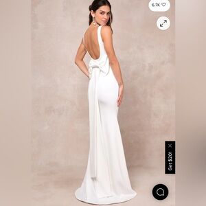 Lulu’s Loving Fate White Bow Square Neck Backless Maxi Dress (White)